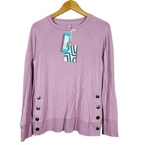 NEW! Market & Spruce Scoop Neck Jersey Top Button Side Mauve Pink Long Sleeve S